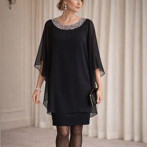 Evening tunic cocktail chiffon dress w/ collar embellishment formal dress 16 US
